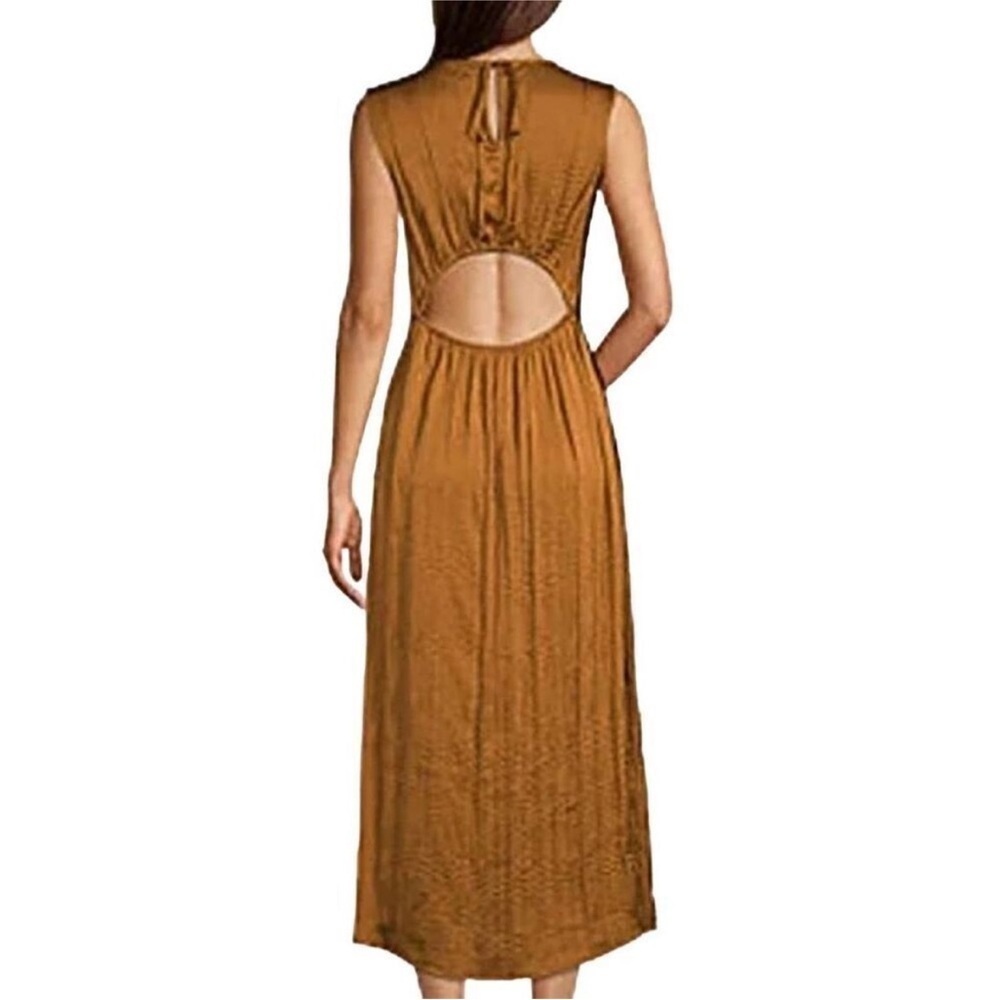 Worthington Gold Silky Crinkle Sleeveless Back Cutout A-Line Midi Dress small